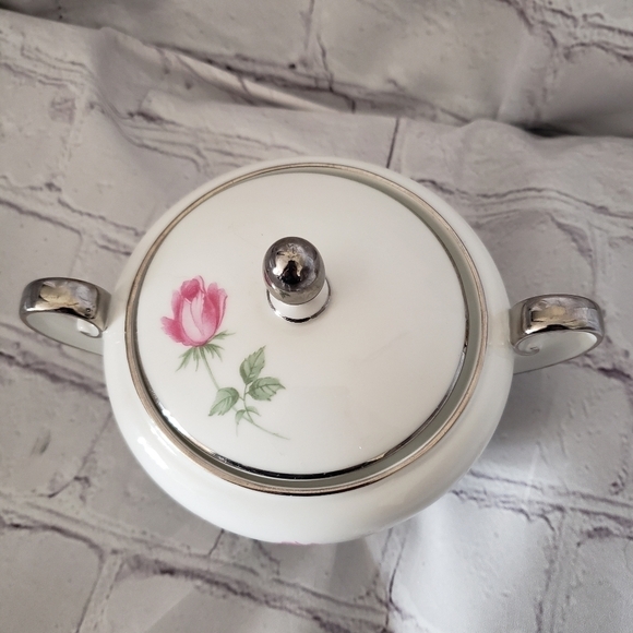 Danton International China Lancaster Pink Rose Sugar Bowl Creamer Set Germany - Picture 9 of 13